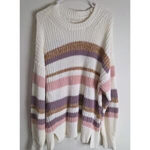 Aeropostale Womens Crew Sweater Oversized Multi Stripe White Size Large